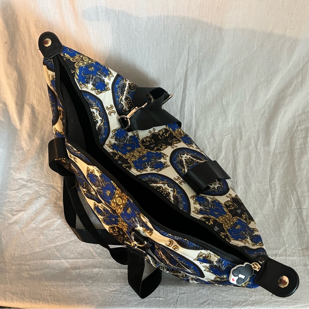 Blue and Gold Floral overnight Bag